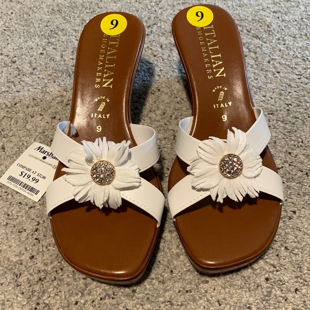 Brand new white daisy wedge sandals